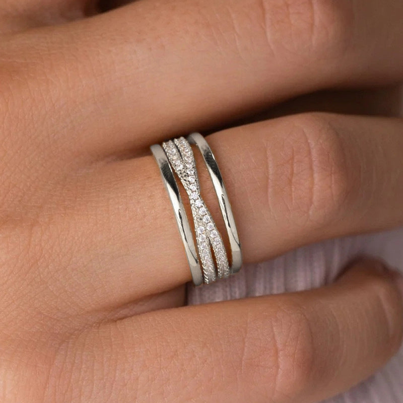 Geometric Cross Ring With Inlaid Zircon For Women In White Gold Tone Or Yellow Gold Tone Fashion Accessory Everyday Wear