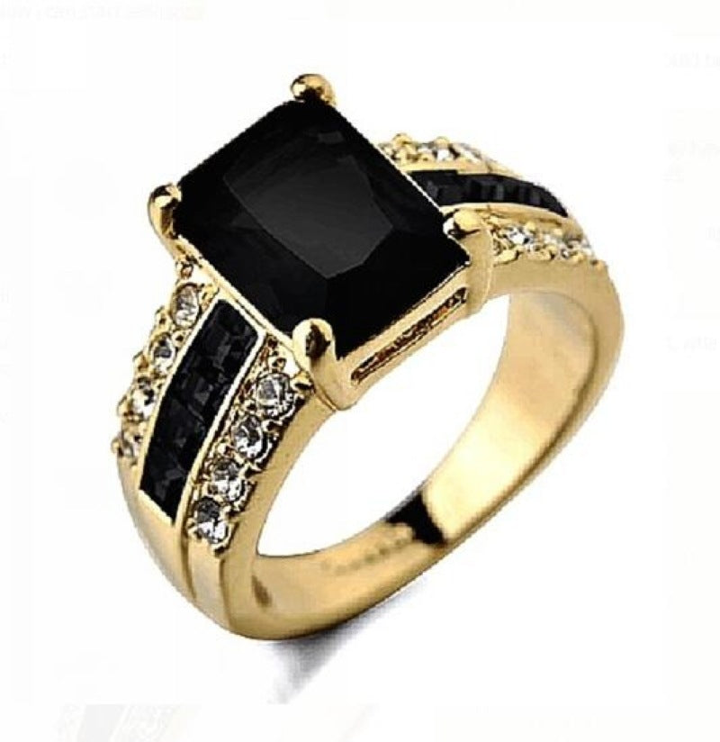 Gold Plated Ring With Blue Gemstone Inlaid Geometric Design For Women European American Style Jewelry Accessory