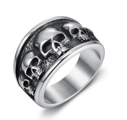 Stainless Steel Skull Ring Unisex Vintage Punk Biker Jewelry Polished Skull Design Statement Ring For Men Size