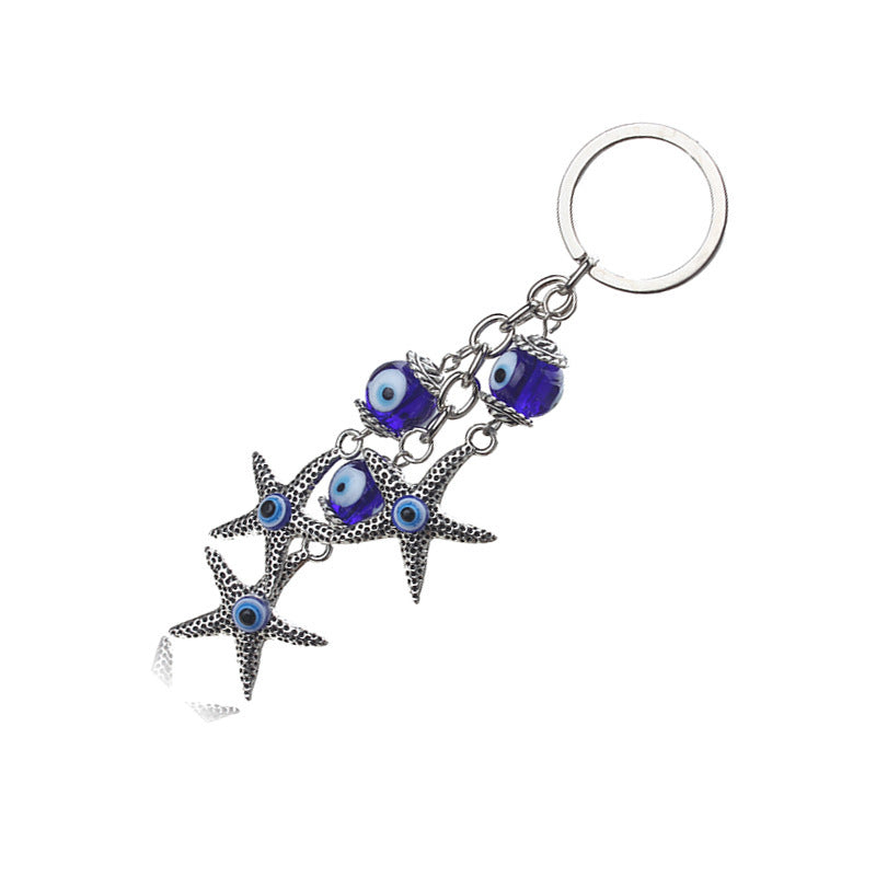 Unisex Alloy Starfish Keychain Turkish Blue Evil Eye Pendant Key Ring For Keys Bags And More For Everyday Uses