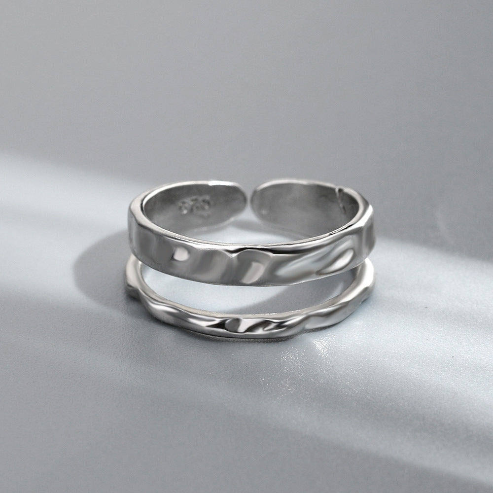 Unisex Adjustable Ring Geometric Copper With Gold Plated Irregular Pleated Texture Artificial Gemstone Jewelry Gift