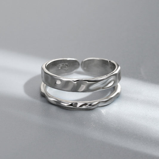 Unisex Adjustable Ring Geometric Copper With Gold Plated Irregular Pleated Texture Artificial Gemstone Jewelry Gift