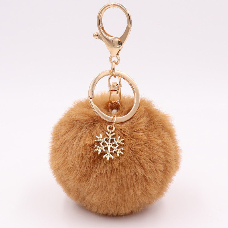 Plush Snowflake Keychain Winter Holiday Decoration Bag Pendant Alloy Keyring Fluffy Snow Ball Charm Gift Ideas