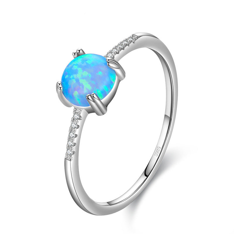 Women Opal Inlay Sterling Silver Ring Geometric Design 925 Silver US5 US6 US7 US8 US9 Jewelry Elegant Gift For Her