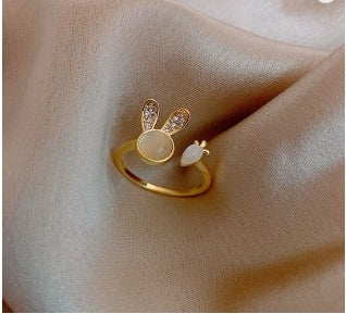 Real Gold Plating Cats Eye Rabbit Ring Alloy Jewels For Women Korean Style And Dainty Design Fashion Accessory
