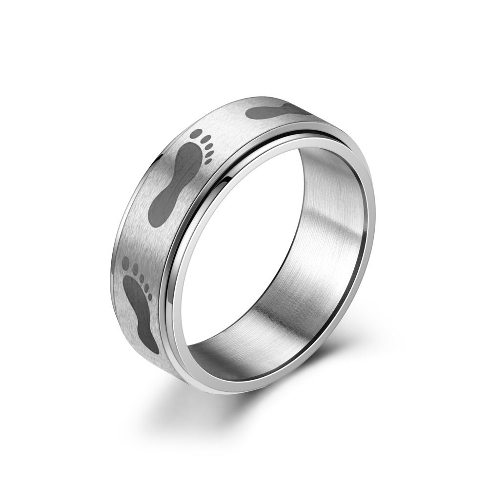 Titanium Steel 8mm Laser Marking Footprint Ring Unisex Durable Fashion Jewellery Band For Men Women Daily Wear