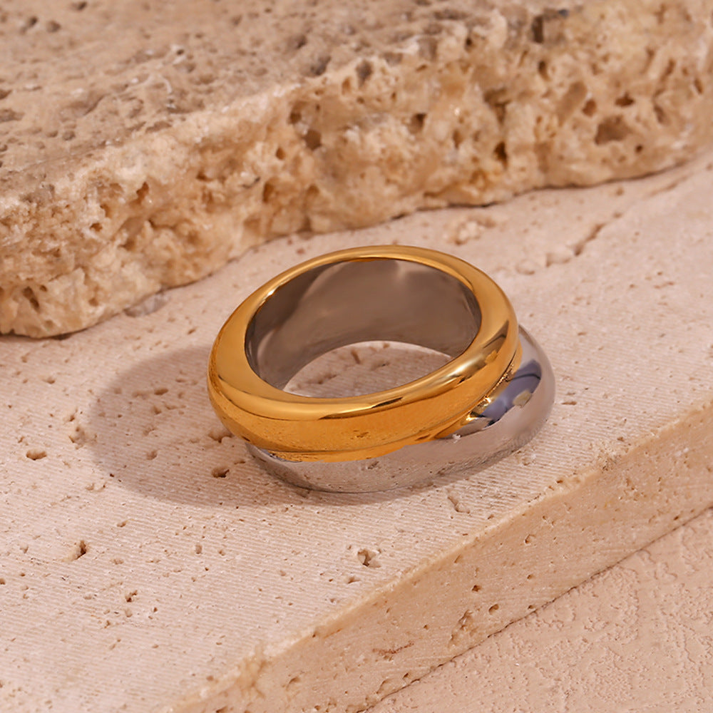 Womens Gold Ring Double Layer Irregular Design Stainless Steel Jewelry Creative Ring For Her Fashionable Gift For