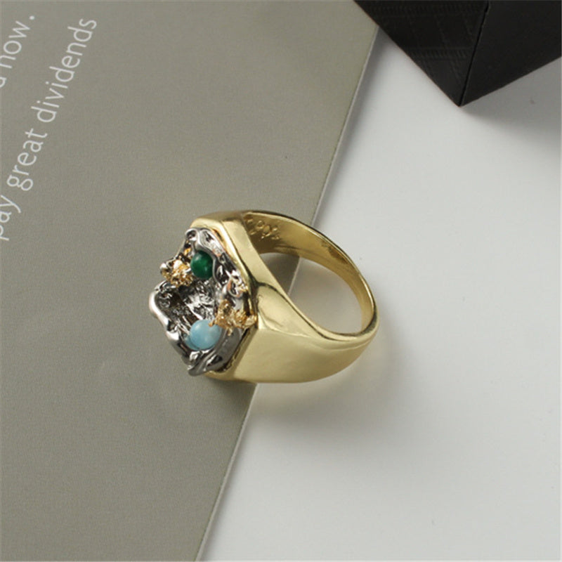 Retro Alloy Ring Unisex Two Color Electroplating Mosaic Gold Silver Metal Style Fashion Trend Metal Trend Gold