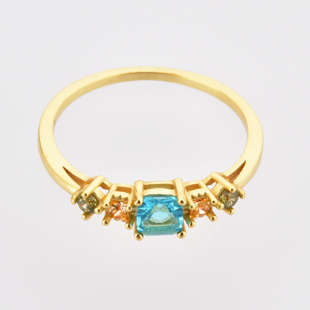 Geometric Zircon Ring 925 Sterling Silver 18K Gold Plated Fashion Jewelry for Women Everyday Modern Style Chic