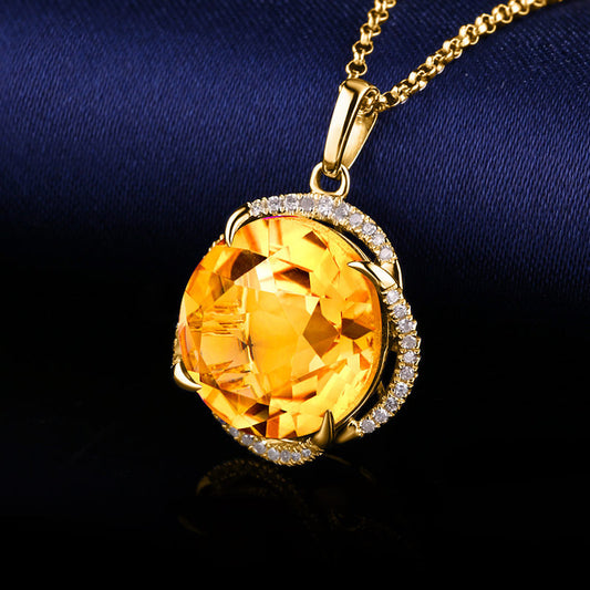 Womens Yellow Zircon Topaz Necklace Pendant And Ring Set Copper Geometric Design Jewelry Sets Ideal Gift Style