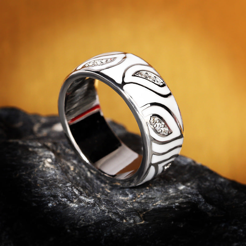 Women's Ring Handmade Enamel Brass Ring Geometric Ring Electric Degree White Steel Ring Fashion Jewelry Gift for Her Angel Eye Ring Female Ring