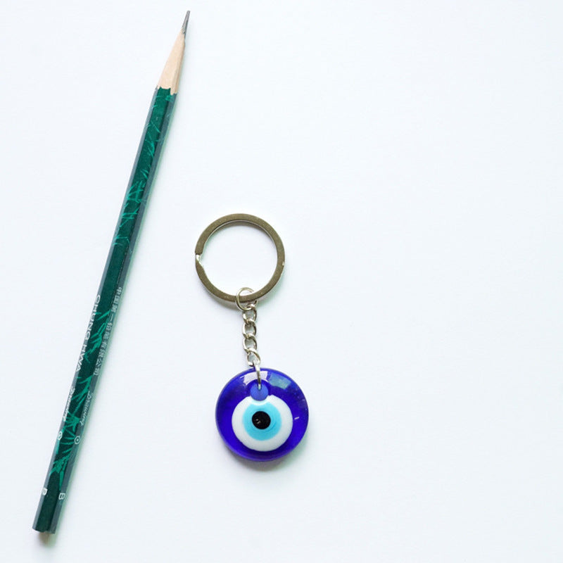 Blue Evil Eye Glass Keychain Retro Geometric Cartoon Charm
