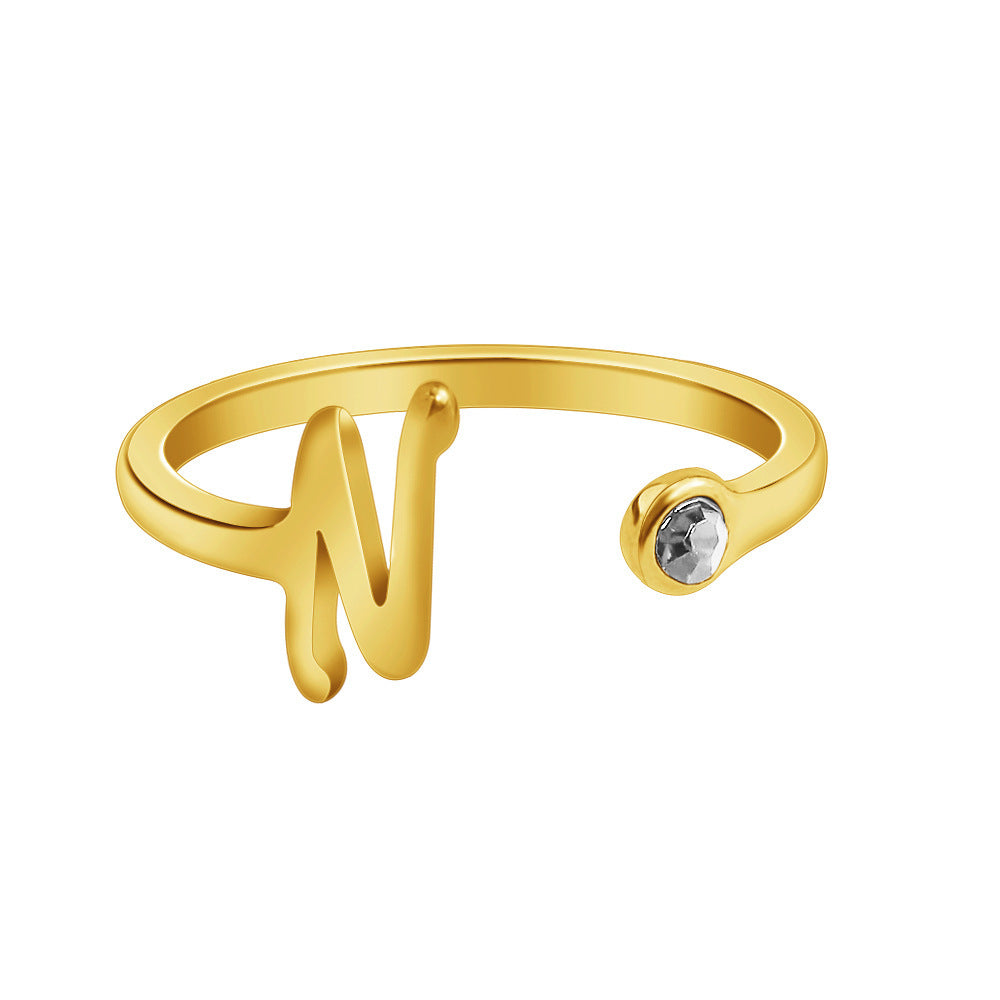 Womens Stainless Steel Initial Letter Ring With Diamond Accent Personalized Fashion Jewelry In Many Colors Now