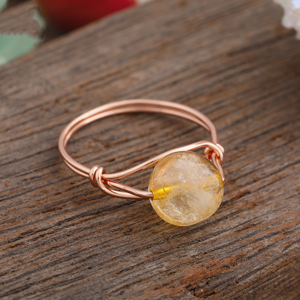 Natural Stone Bead Copper Adjustable Ring For Women Fashion Jewelry Handmade Party Promo Accessory About 20 Mm