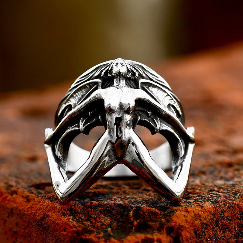 Mens Gothic Devil Ring Steel Retro Punk Statement Jewelry Durable Fashion Accessory Unique Design High Quality