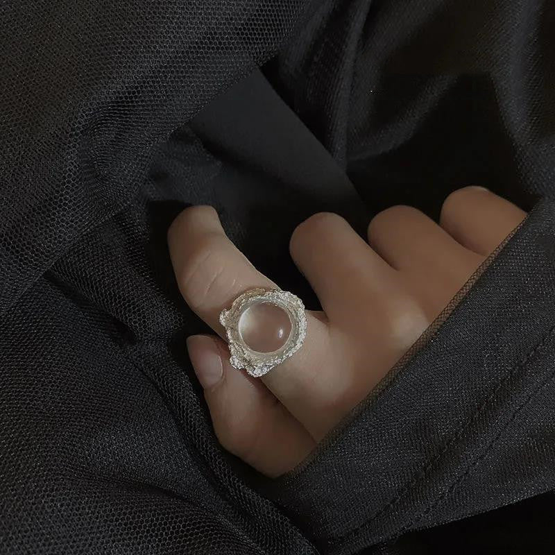 Copper Heart Ring Adjustable Moonstone Aurora Love Purple Diamond Accents Cold Light Design Jewelry Ring For Women