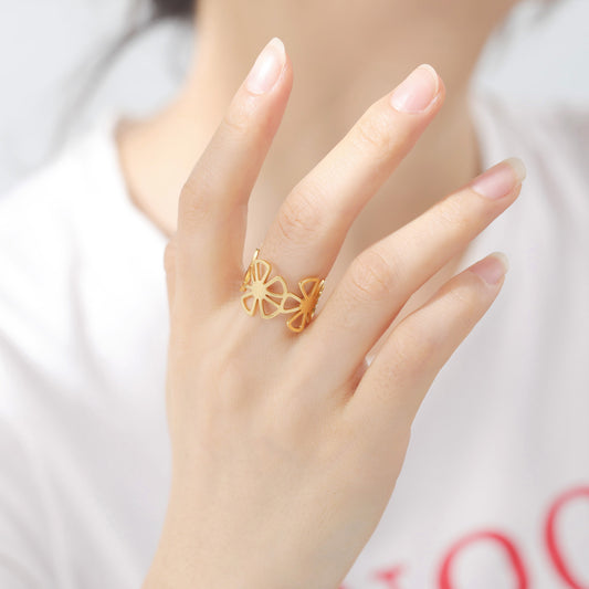 Unisex Stainless Steel Five Petal Flower Ring Adjustable
