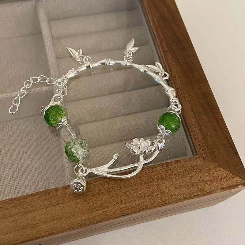 Womens Flower Bracelet Antique Alloy Design With Lotus Beaded Accent Adjustable Length For Women And Girls Art