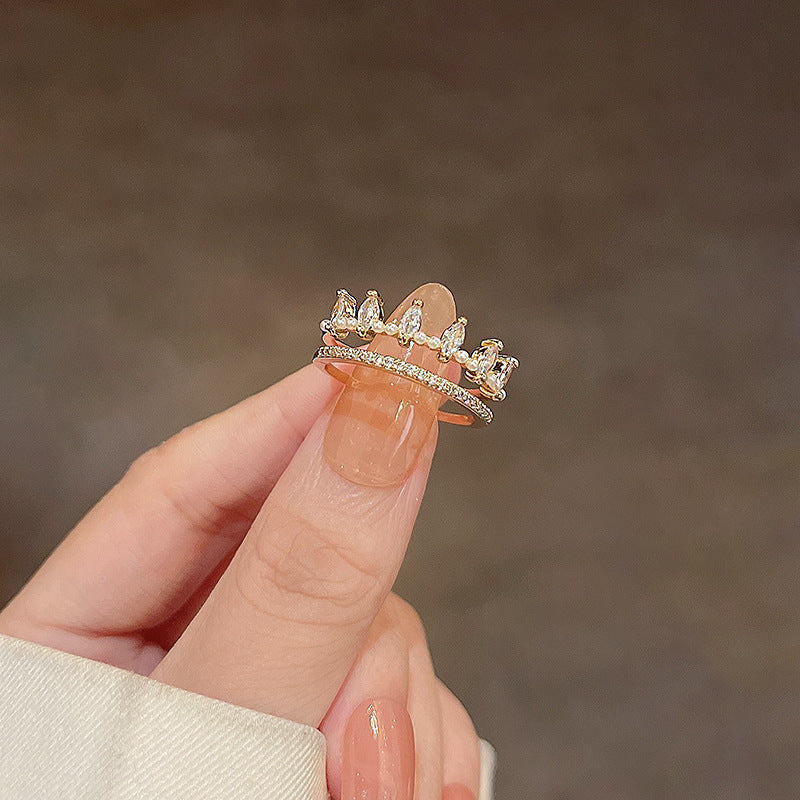 Elegant PearlWhite Ring Geometric Copper Band Electroplated White Gold Gemstone Inlay Gift For Her Korean Style