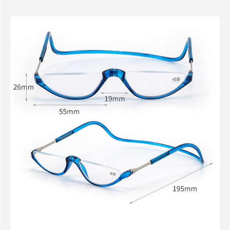 Folding Half Frame Reading Glasses With Magnetic Neck Closure Lightweight PC Frame TAC Lenses Foldable Pockets