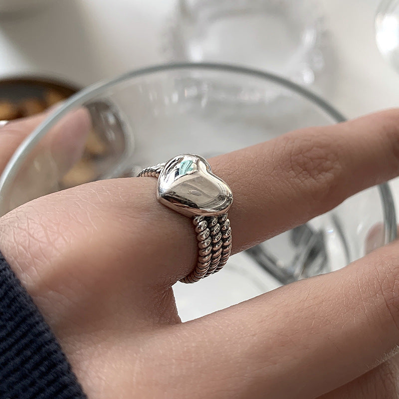 Womens Hollow Heart Ring Adjustable Opening Retro Geometric