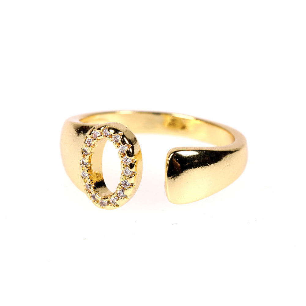 Women Initial Letter Ring Adjustable Gold Plated Diamond Accent Personalized Alphabetical Jewelry Gift For Her