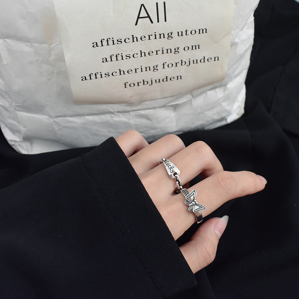 Womens Butterfly Ring 925 Sterling Silver Vintage Insect Retro Design Statement Rings Anniversary Gift For Her