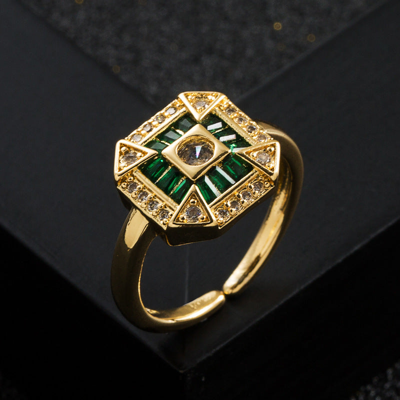 Copper Zircon Geometric Ring For Women Trendy Minimal Fashion Accessory Jewelry For Everyday Wear Gift For Her