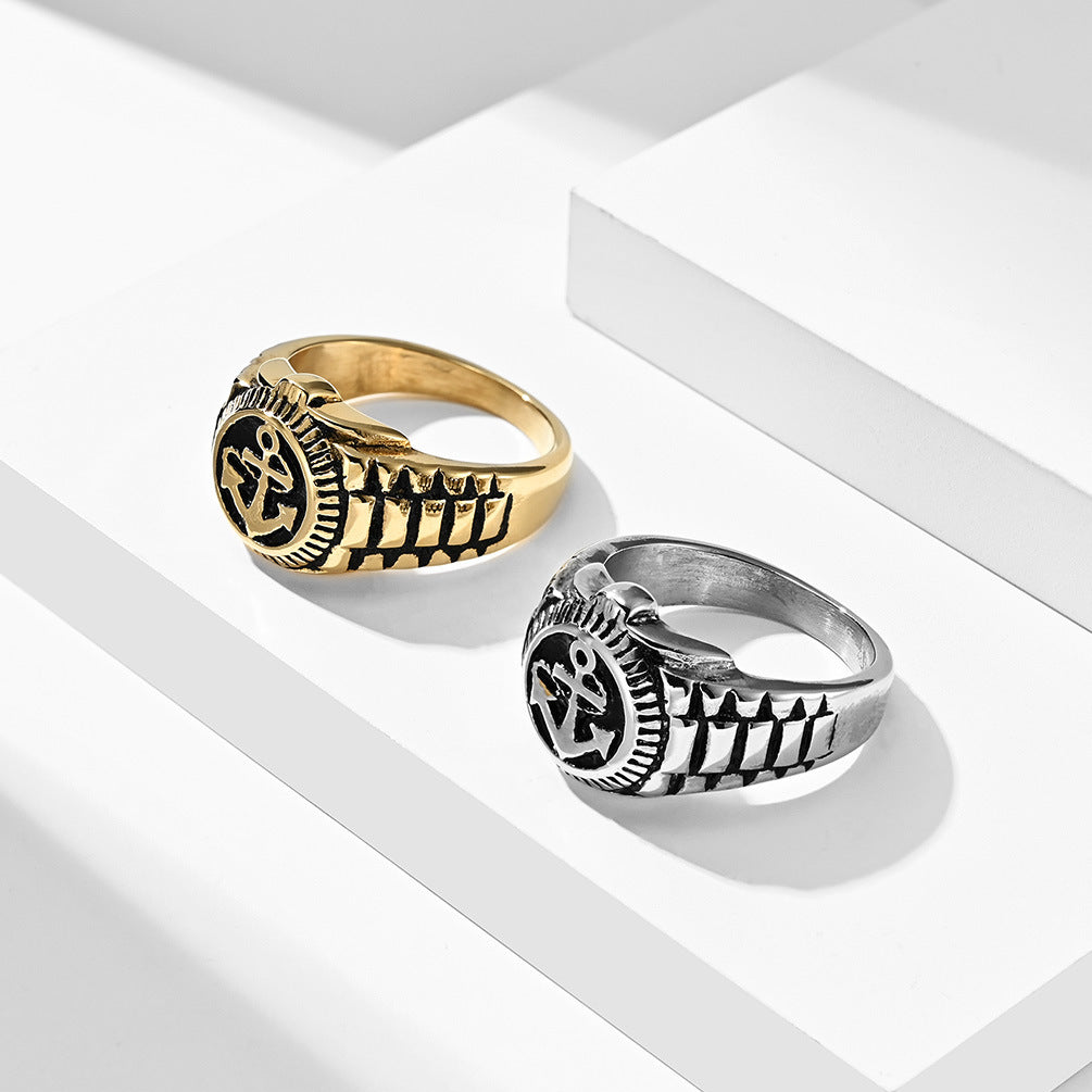 Vintage Geometric Stainless Steel Ring With Gold Plating