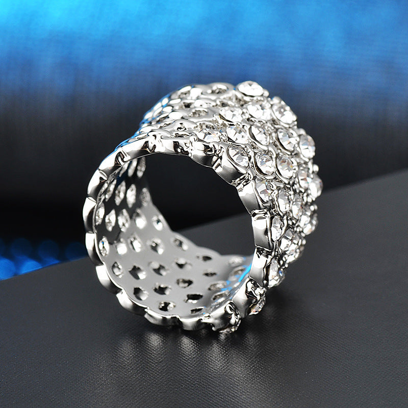 Women Fashion Ring Jewelry Alloy Inlaid Rhinestones Polished Electroplated Durable Elegant Accessory Brilliant