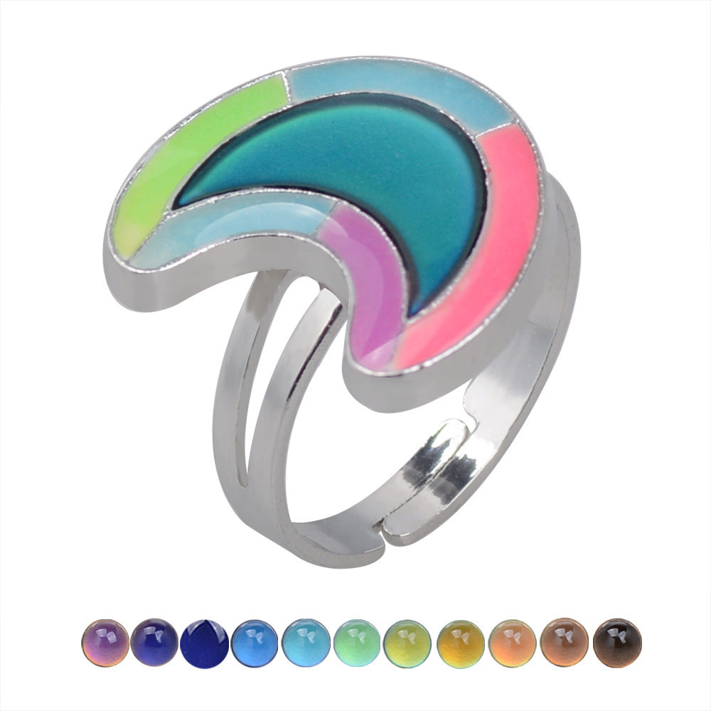Gold Plated Adjustable Ring With Reactive Color Changing Heart And Fluorescent Edge Glow For Women Night Glows