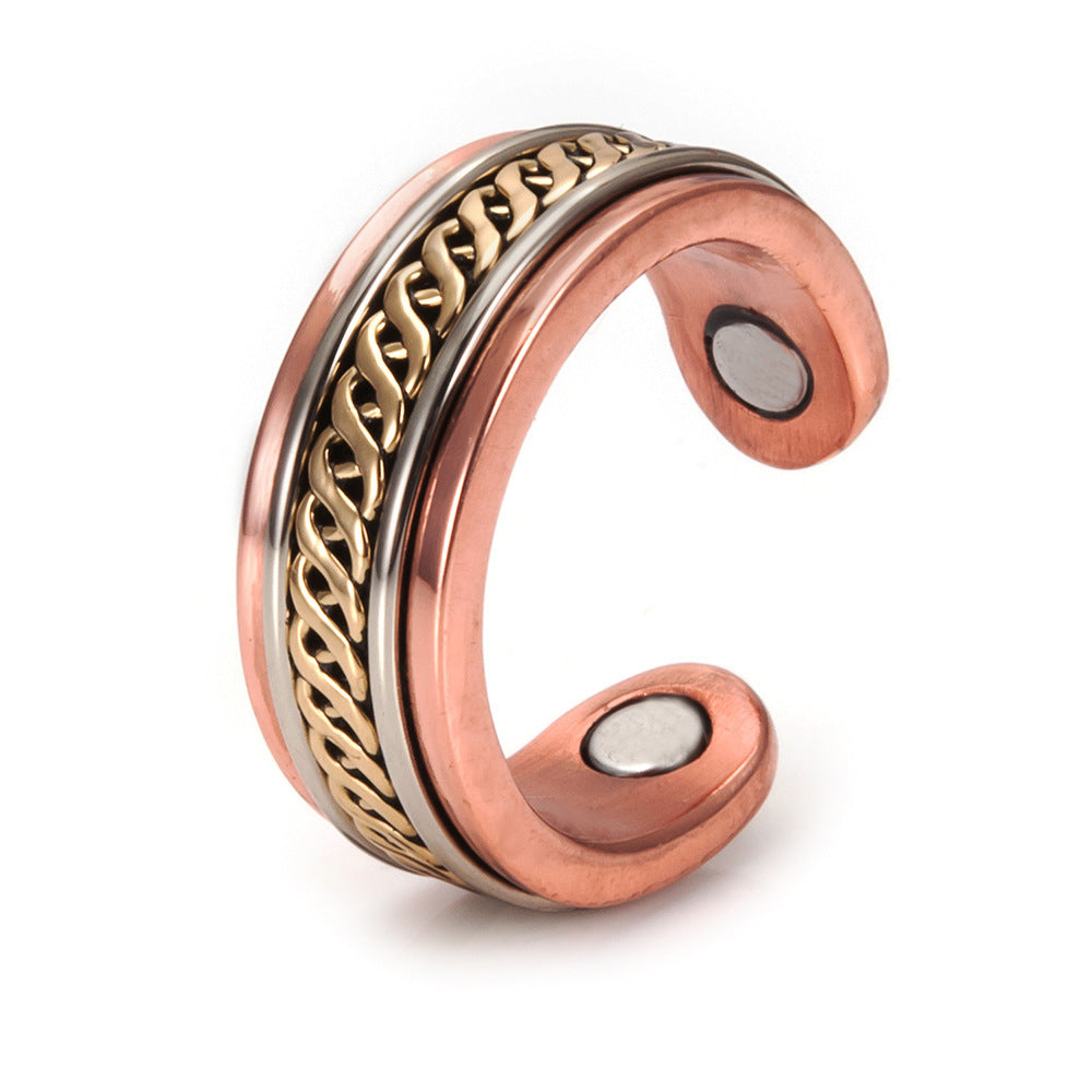 Copper Ring And Bracelet Set Unisex Vintage Electroplated Geometric Design Jewelry For Men And Women Includes Ring