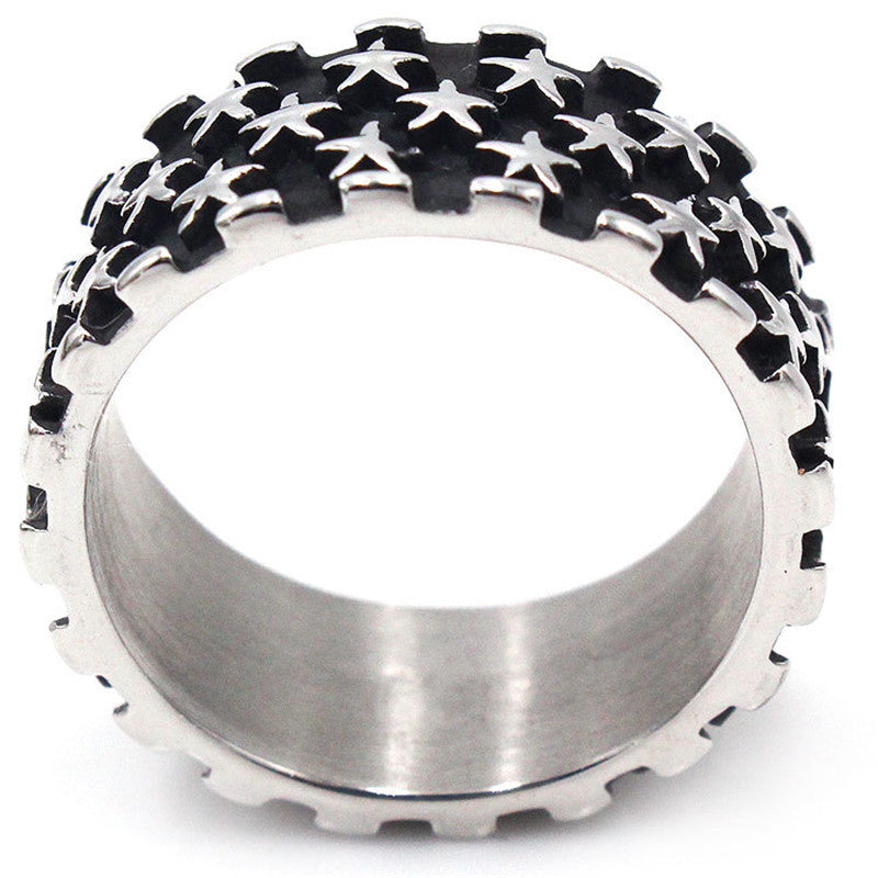 Retro Mens Titanium Steel Ring TrendyDomineering Material Titanium Steel Geometry Oil Oiling Packing List Ring