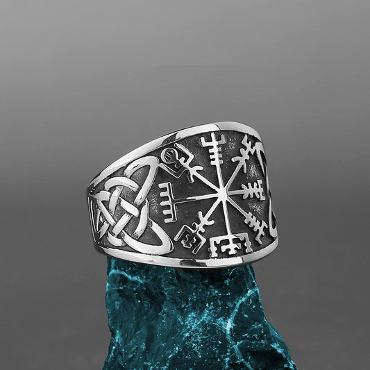 Men Viking Compass Rune Ring Stainless Steel Geometric Fashion Accessory Durable Unique Symbolic Statement Piece