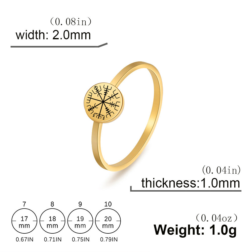 Viking Compass Ring Titanium Steel Laser Engraved Norse Jewelry Unisex Ring for Men and Women Themed Accessory
