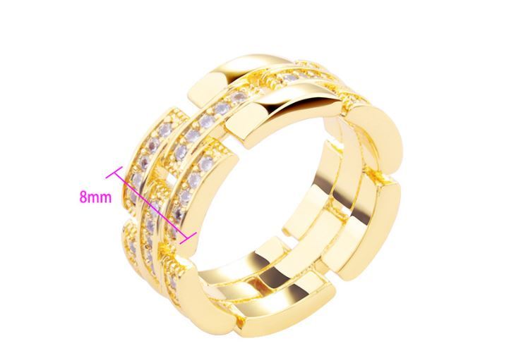Geometric Couple Ring Set Rhinestone Inlaid Copper Plated Gold Unisex Retro Wedding Band Pair For Couples Wear