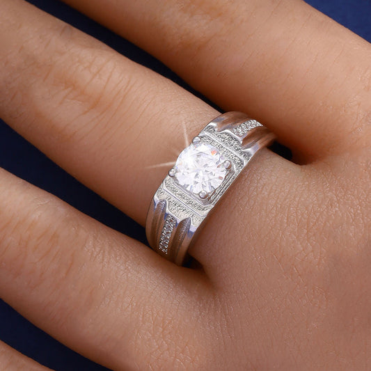 Simple Design Open Diamond Ring For Men Silver Plated Copper Jewelry With Irregular Geometric Build And Durable Finish