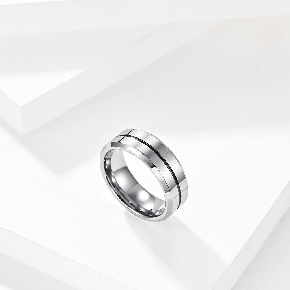 Mens Tungsten Steel Ring Electroplated Geometric Design With Blue Ribbon Accent Anti Rub Fit Ring Unisex Alloy Ring