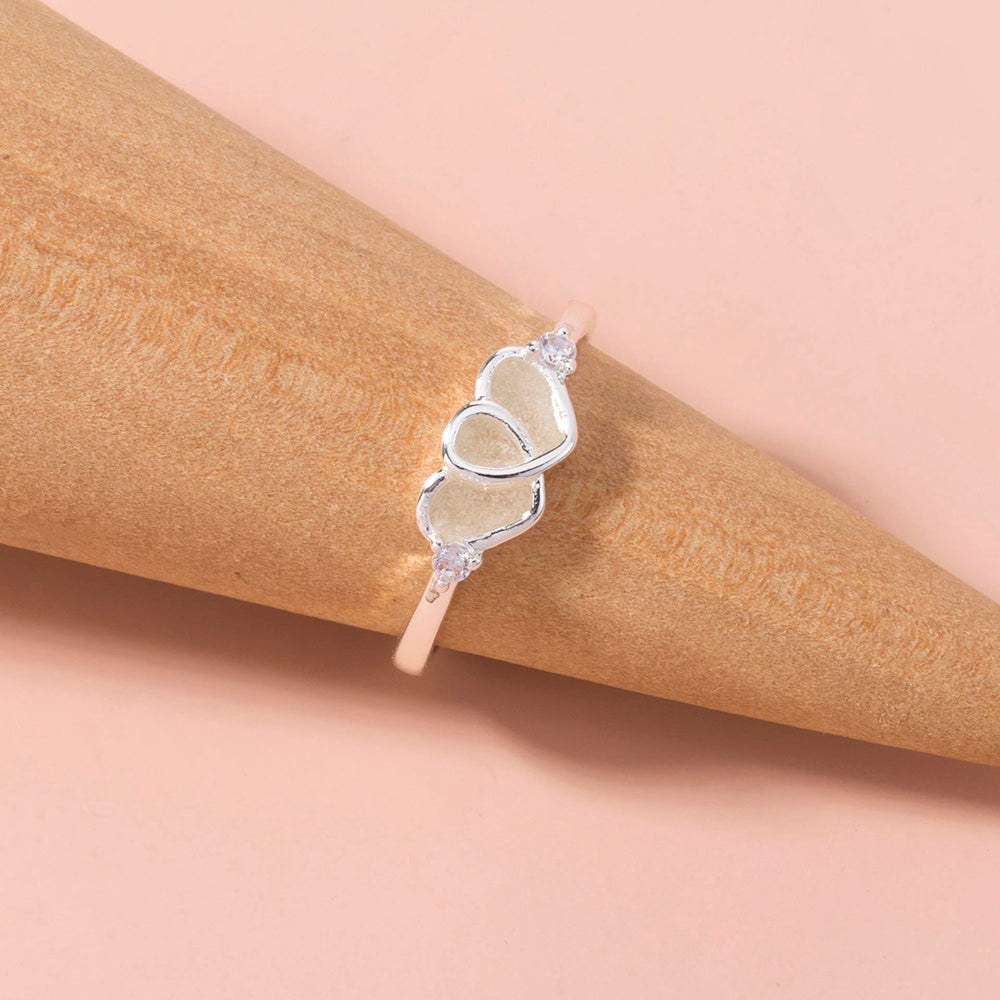 Glow In The Dark Heart Ring For Lovers Adjustable Copper Electroplated 17mm Inner Diameter Romantic Jewelry Gift