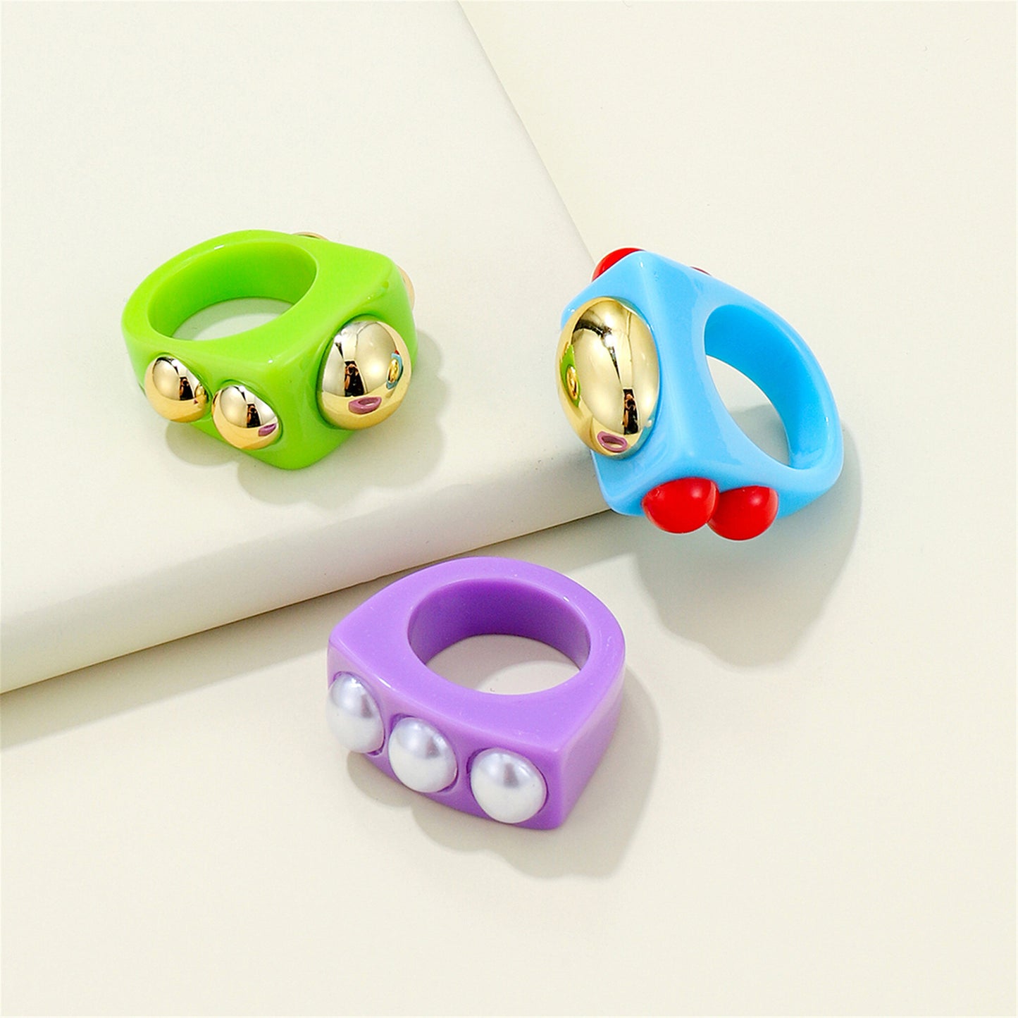 Womens Acrylic Geometric Chunky Rings Set 3 Piece Fashion Statement Jewelry For Daily Wear Gift Sets Daily Use