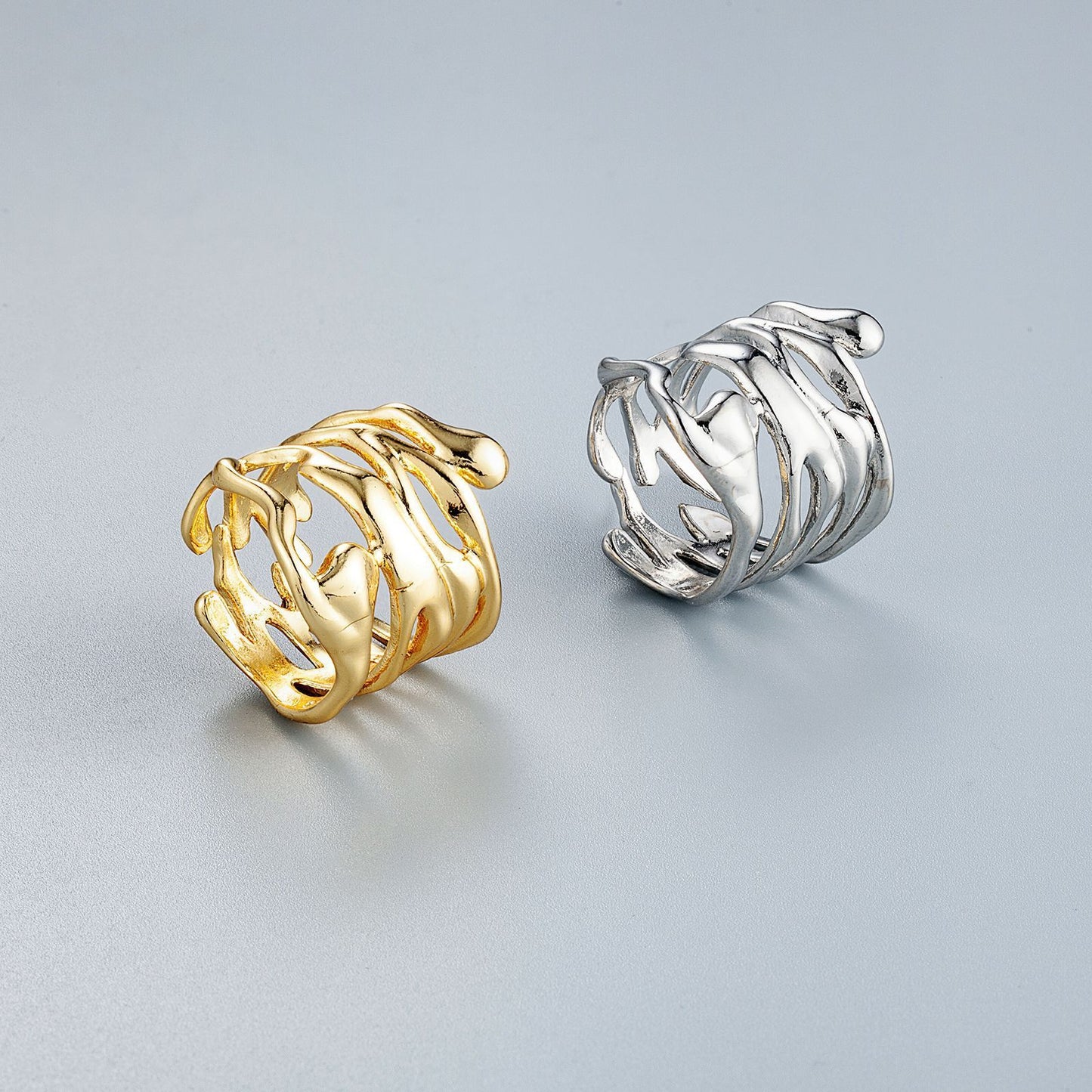 Unisex Adjustable Copper Ring 22mm Wide Geometric Pattern Irregular Band For Birthday Gift Holiday Present Now