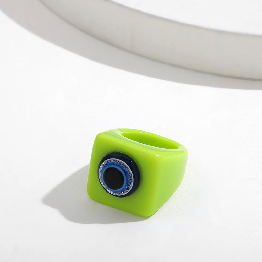Women Resin Eyeball Ring Adjustable Trendy Fashion Jewelry Modern Geometric Design Statement Accessories Color