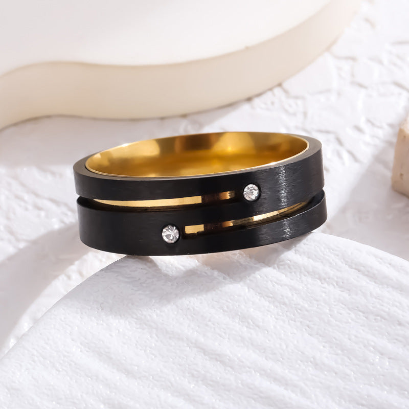 Two Color Vacuum Plating Matte Surface Diamond Studded Ring Unisex Sizes 06 07 8 9 10 11 12 13 Stainless Steel
