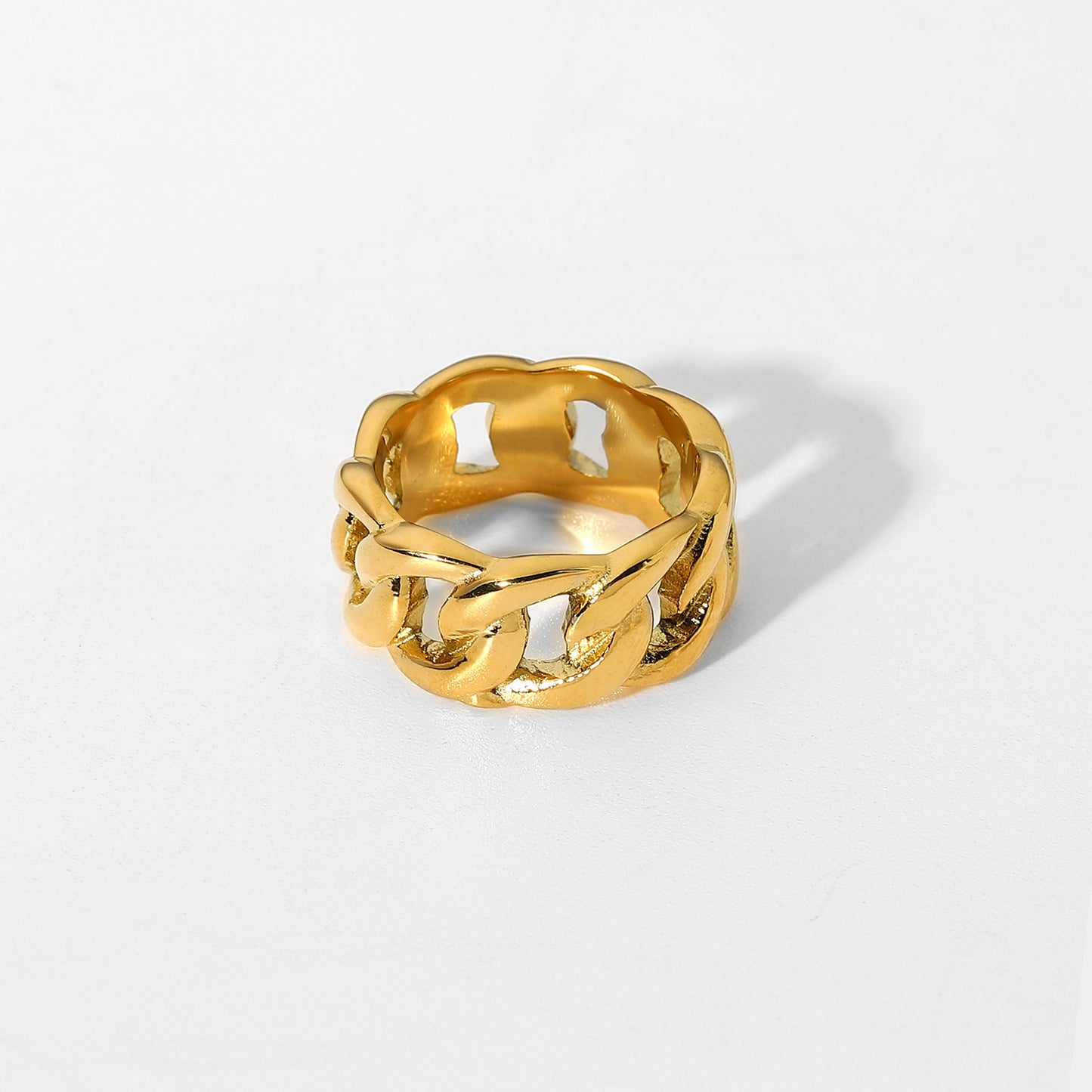 Gold Stainless Steel Geometric Chain Ring Unisex Jewelry Electroplated Women Girls Size 6 7 8 Everyday Wear Gift Idea