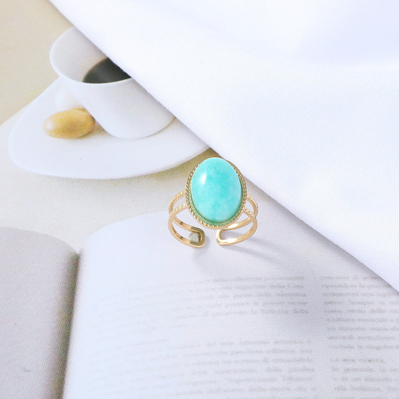 European And American Retro Female Light Luxury Temperament Turquoise Hollow Ring