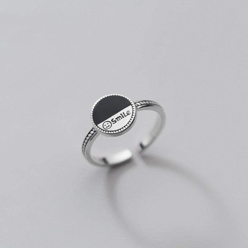 Sterling Silver Smiley Face Ring Open Geometric Design