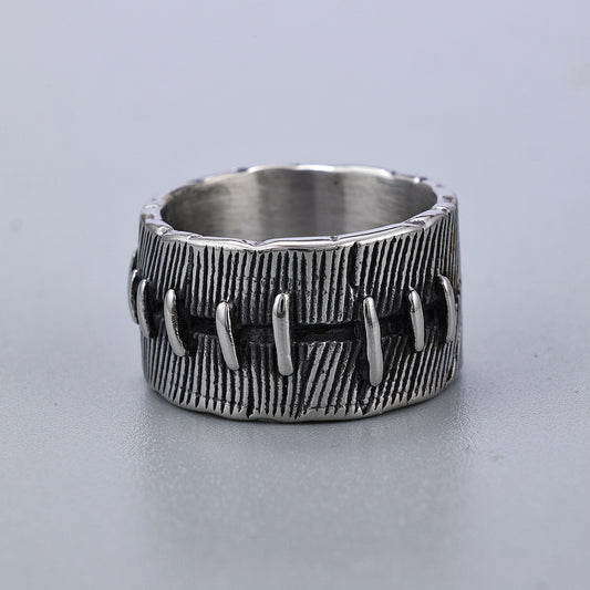 Dark Punk Stitched Ring For Men Titanium Steel U Shaped Geometric Design Fashion Accessory Jewelry Superior Quality