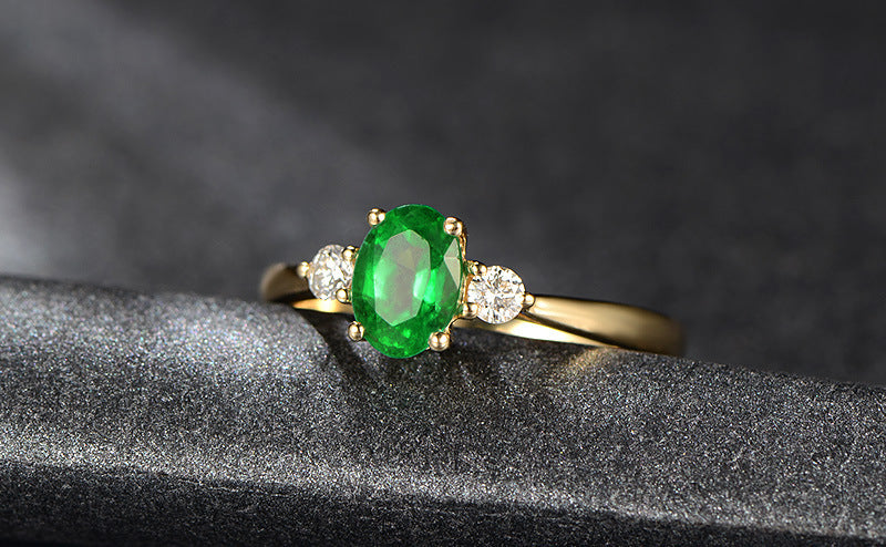 Vintage Gold Imitation Emerald Moissanite Rings For Women Adjustable Copper Gemstones Jewelry Everyday Use