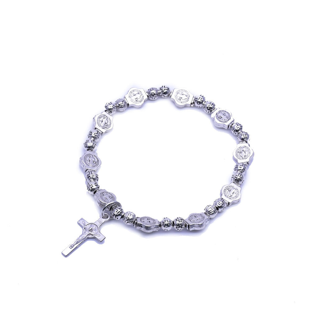 Unisex Cross Bracelet Religious Beaded Bracelet Spiritual Totem Jewelry Zinc Alloy Electroplated Durable Wear