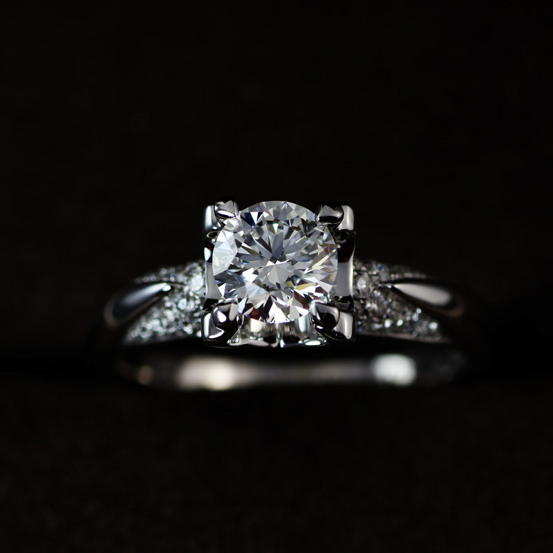 Womens Crown Style Ring With Zircon Inlay In Cupronickel Plated Four Claw Setting Jewelry Sparkling Zircon Ring